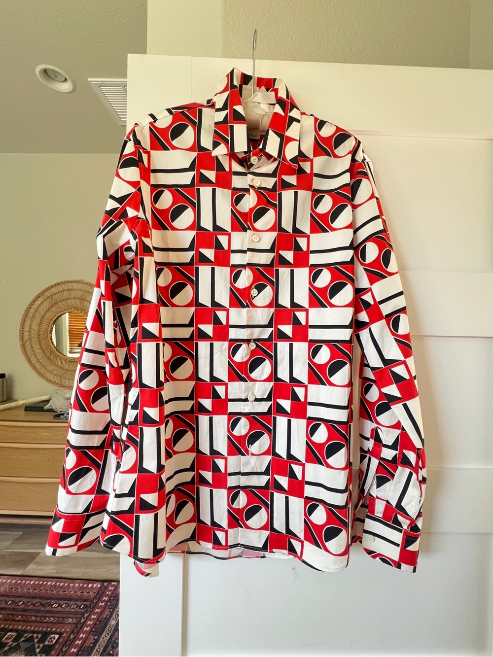 La DoubleJ Boy Shirt Geometrico Cotton Red Black White